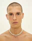 Logo nacklace with disk beads